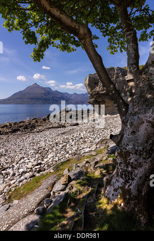 Elgol beach with Sea Loch Scavaig and Black Cuillin Mountains beyond, Isle of Skye Scotland, UK Stock Photo