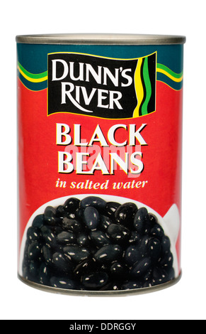Can of Dunns River black beans in salted water Stock Photo