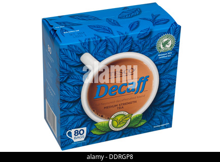 Box of 80 decaff decaffinated teabags from Tesco Stock Photo