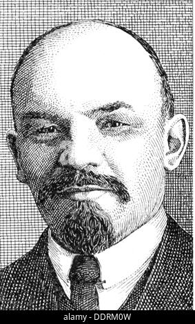 Lenin (Vladimir Ilyich Ulyanov), 22.4.1870 - 21.1.1924, Russian politician, portrait, after French engraving, print, circa 1916, Stock Photo