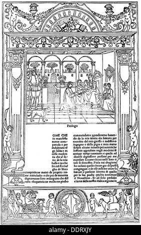 Masuccio Salernitano, circa 1410 - after 1475, Italian author / writer, works, 'Il Novellino' (Short Stories), title, Venice, 1492, national library, Florence, Stock Photo