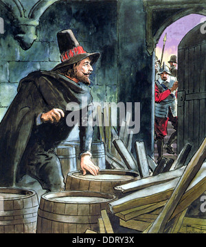 Guy Fawkes, caught in the act of preparing the Gunpowder Plot, 1605 (c1900). Artist: Trelleek Stock Photo