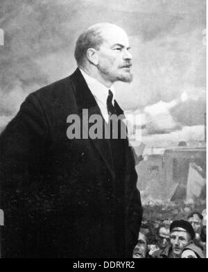 Lenin (Vladimir Ilyich Ulyanov), 22.4.1870 - 21.1.1924, Russian politician, half length, after painting by Vladimir Alexandrovich Serov (1910 - 1968), detail, 20th century, Stock Photo