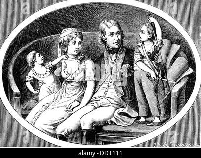 Frederick William III, 3.8. 1770 - 7.6.1840, King of Prussia 16.11.1797 - 7.6.1840, with wife Queen Louise and sons Crown Prince Frederick William (IV and Prince William (), copper engraving by Eberhard Siegfried Henne, 1799, Artist's Copyright has not to be cleared Stock Photo