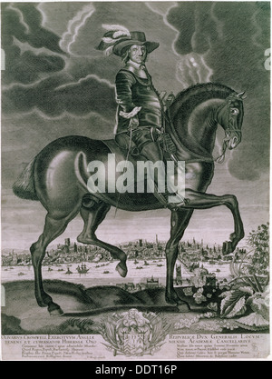 Equestrian portrait of Oliver Cromwell, c1655. Artist: Albert Haelwegh Stock Photo