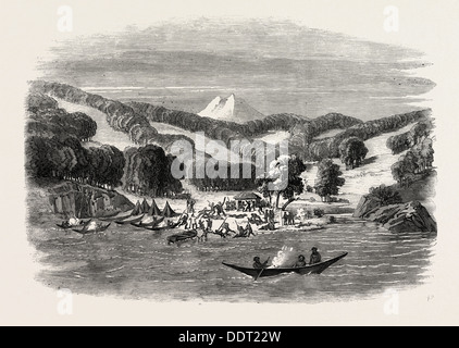 MASSACRE OF A MISSION PARTY OF THE ALAN GARDINER BY THE NATIVES AT WOOLYA, TIERRA DEL FUEGO, 1860 engraving Stock Photo