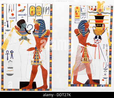 Two murals from the tombs of the Kings of Thebes, discovered by G Belzoni, 1820-1822. Artist: Charles Joseph Hullmandel Stock Photo