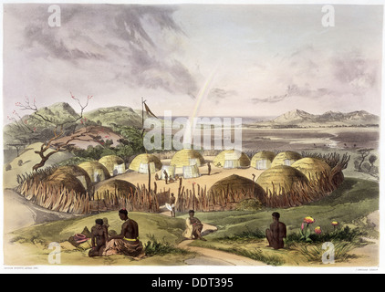 'Zulu Kraal near Umlazi, Natal', 1849. Artist: George French Angas Stock Photo