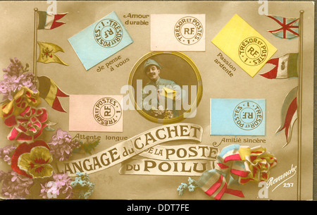 World War One French postcard illustrating postal cachets Stock Photo