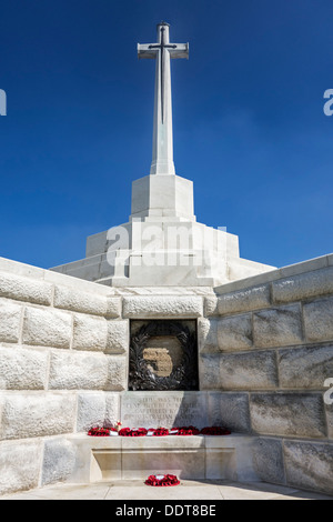 Cross of Sacrifice at Tyne Cot Cemetery of the Commonwealth War Graves Commission for WWI British soldiers, Flanders, Belgium Stock Photo