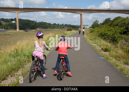 Kids riding Bikes on the Tarka Trail Stock Photo