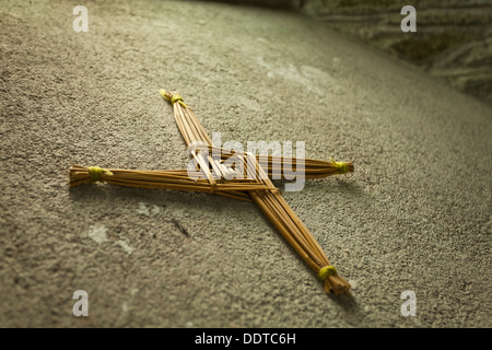 St Brigids Cross made from intertwined straw, Kildare, Ireland Stock Photo