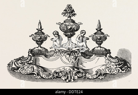 SILVER INKSTAND, BY MESSRS. DODD, CORNHILL, 1851 engraving Stock Photo