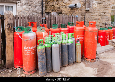 Mixed gas bottles Stock Photo