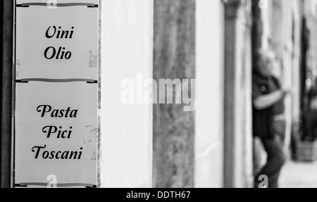 Tuscany region, Italy. A signboard with a list of Italian tipical foods Stock Photo