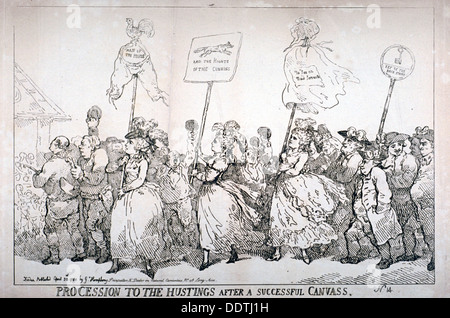 'Procession to the hustings after a successful canvass, no:14', 1784.                                Artist: Thomas Rowlandson Stock Photo