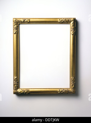 Gold Frame on White wall with no reflection Stock Photo