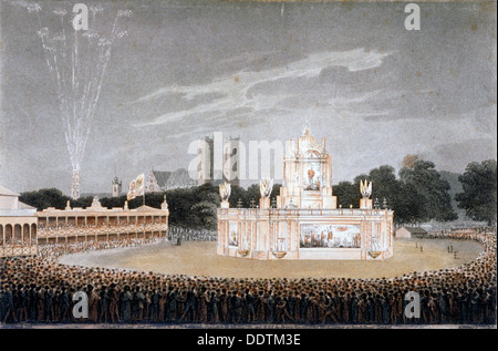 Firework display in Green Park, Westminster, London, 1814. Artist: Matthew Dubourg Stock Photo