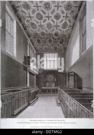 Interior view of the Chapel Royal in St James's Palace, Westminster, London, 1816. Artist: William Wise Stock Photo
