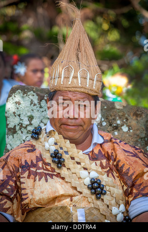 COOK ISLANDS - In Aitutaki, Makirau Haurua during his public investiture with the Teurukura Ariki title - South Pacific Stock Photo