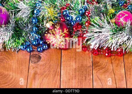 Christmas border with decoration, ornament on a wooden background Stock Photo