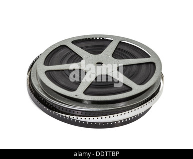 Vintage home movie film reel and can. Stock Photo