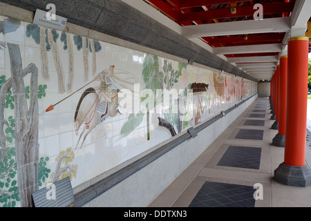Tiled wall mural painting Three Kingdoms Theme Park Chinese Pagodas and gardens Pattaya Stock Photo