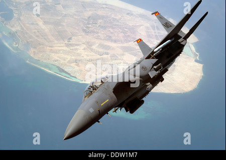 A US Air Force F-15E Strike Eagle fighter aircraft during a mission over the Persian Gulf August 30, 2013. Stock Photo