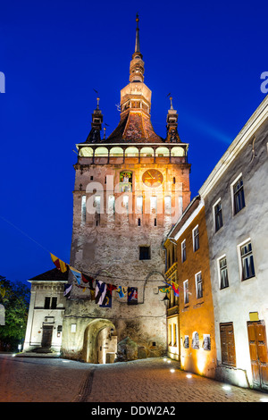 Clock Tower was built to protect the main gate of Sighisoara medieval city. Transylvania, Romania Stock Photo