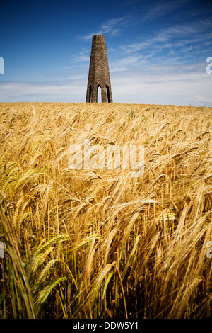 Day mark in a barley field near Kingswear in South Devon. Structure is used by boats to navigate into Dartmouth Harbour. Stock Photo