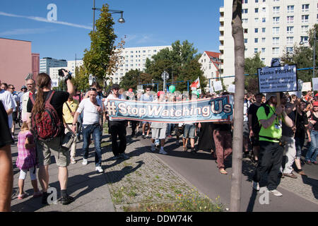 Berlin, Germany. 07th Sep, 2013. Freiheit statt Angst 2013: Annual Demonstration against surveillance in Berlin. Stock Photo