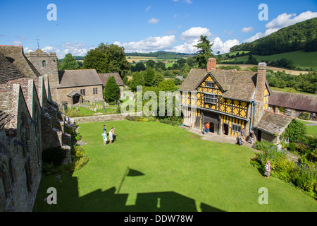 View from the South Tower at Stokesay Castle in Shropshire. The best preserved fortified medieval manor house in England.