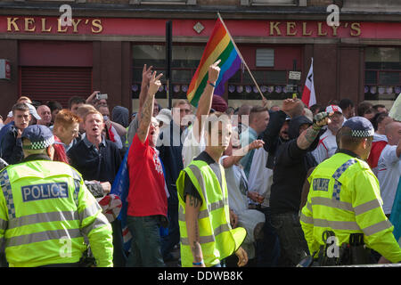 London, UK. 07th Sep, 2013. EDL activists leave the area outside Aldgate East Station at the end of their rally on the edge of the borough of Tower Hamlets. Credit:  Paul Davey/Alamy Live News Stock Photo