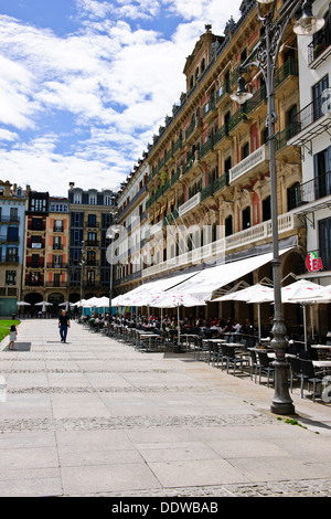 Fashionable Restaurants,Cafes,Tapas Bars in Plaza del Castillo,Pamplona, Iruna,Navarre,Spain Stock Photo