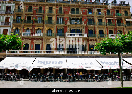 Fashionable Restaurants,Cafes,Tapas Bars in Plaza del Castillo,Pamplona, Iruna,Navarre,Spain Stock Photo