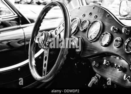 Cab car Jaguar SS-100 roadster (black and white) Stock Photo