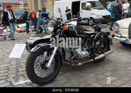 Soviet-Russian heavy motorcycle with sidecar Ural Retro Stock Photo