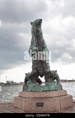 Polar bear and cubs statue, Langelinie Pier, Copenhagen Denmark Stock Photo