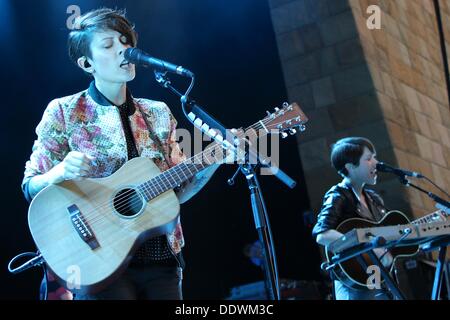 The band Tegan and Sara performs on 7th September, 2013 at the Santa Barbara Bowl. Stock Photo