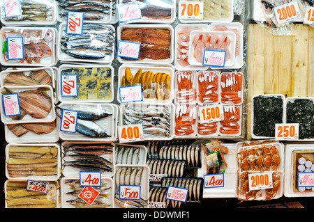 Fresh fish packaged and ready to sell. Stock Photo