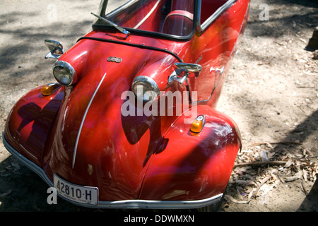 Red Messerschmitt kr200 classic three wheel car in Sydney, this german car was built in 1958 Stock Photo