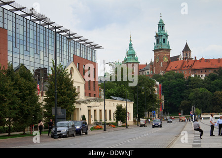 Hotel Sheraton and Royal Wawel Castle in Krakow, Poland. Stock Photo