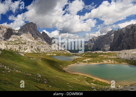 Piani lakes view from Locatelli shelter, Dolomites, Italy. Stock Photo
