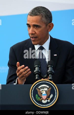 September 6, 2013 - St. Petersburg, Russia - US president BARACK OBAMA gives a press conference on the closing day of St Petersburg G20 Summit. (Credit Image: © Andrey Pronin/ZUMA Wire/ZUMAPRESS.com) Stock Photo