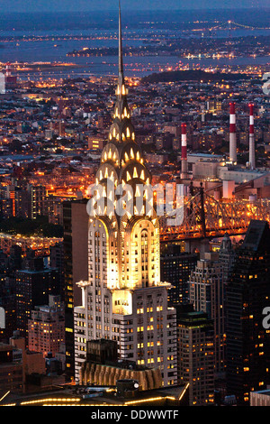 Aerial panoramic view over upper Manhattan from Empire State building by night Stock Photo