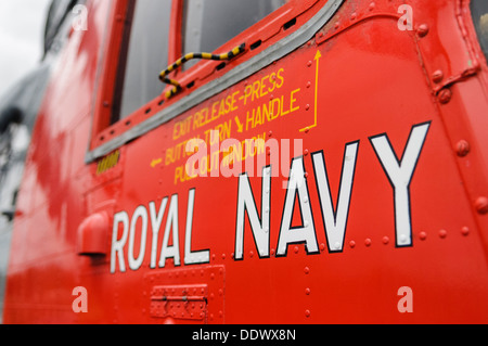 Royal Navy on the side of a Wessex rescue helicopter Rescue 177 Stock Photo