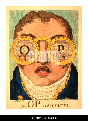 The OP spectacles, Cruikshank, George, 1792-1878, artist, engraving 1809, Satire showing head of Clifford with two circles Stock Photo