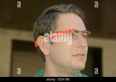 Portrait of a young man named John wearing Google Glasses in Manhattan, New York City at Fashion Week