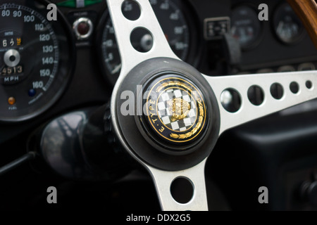 Detail of the steering wheel close-up sports-car Jaguar E-Type Stock Photo