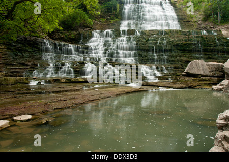 Cascade waterfall with reflecting pool  in Hamilton ,Ontario.shot wide angle with a long exposure. Stock Photo